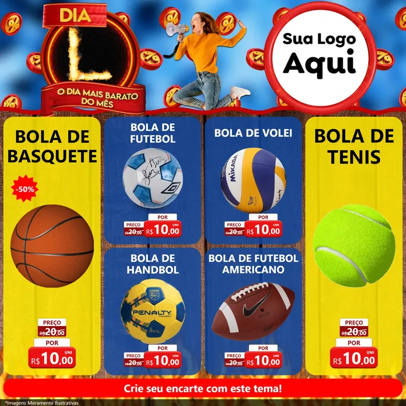 Modelo de Rede Social para Feed Facebook com o tema Dia L - O Dia Mais Barato Do Mês para Artigos Esportivos