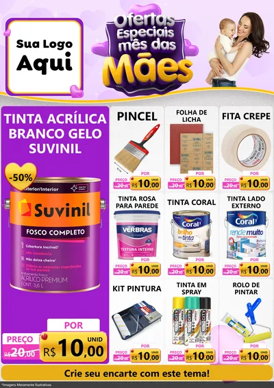 Modelo de Encarte para Encarte A4 Vertical com o tema Ofertas Especiais - Mês das Mães para Tintas e Ferramentas