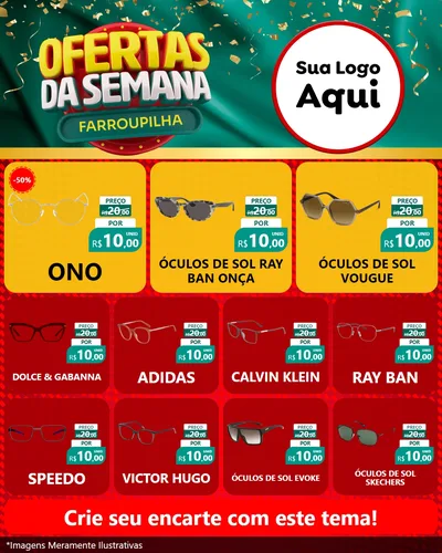 Modelo de Rede Social para Feed Instagram com o tema Ofertas da Semana Farroupilha para Óticas