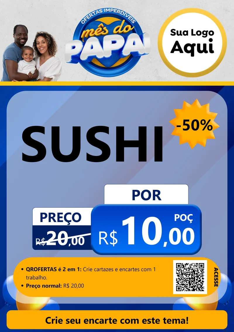 Modelo de Cartaz para Cartaz A4 Vertical com o tema Ofertas Imperdíveis Mês Do Papai para Comida japonesa
