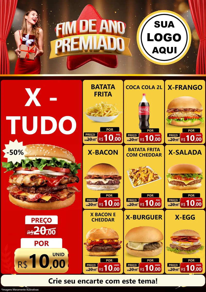 Modelo de Encarte para Encarte A4 Vertical com o tema Fim de Ano Premiado para Hamburgueria