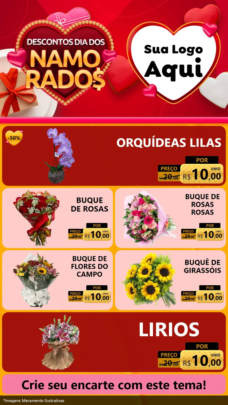 Modelo de TV para TV Vertical com o tema Descontos Dia dos Namorados para Floricultura e jardim