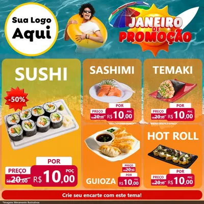 Modelo de Rede Social para Feed Facebook com o tema Janeiro de Promoção para Comida japonesa