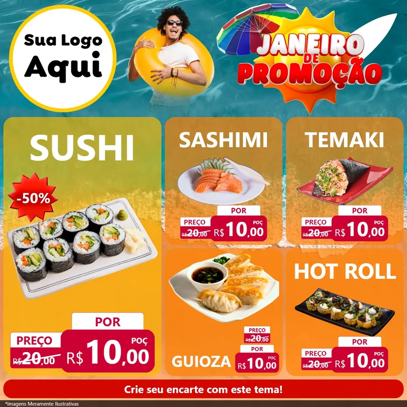 Modelo de Rede Social para Feed Facebook com o tema Janeiro de Promoção para Comida japonesa