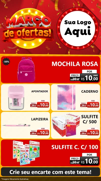 Modelo de TV para TV Vertical com o tema Março de Ofertas! para Papelaria