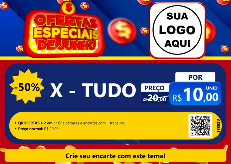 Modelo de Cartaz para Cartaz A4 Horizontal com o tema Ofertas Especiais de Junho para Hamburgueria