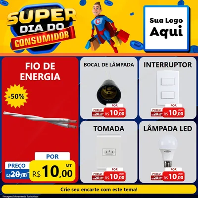 Modelo de Rede Social para Feed Facebook com o tema Super Dia do Consumidor para Materiais Elétricos