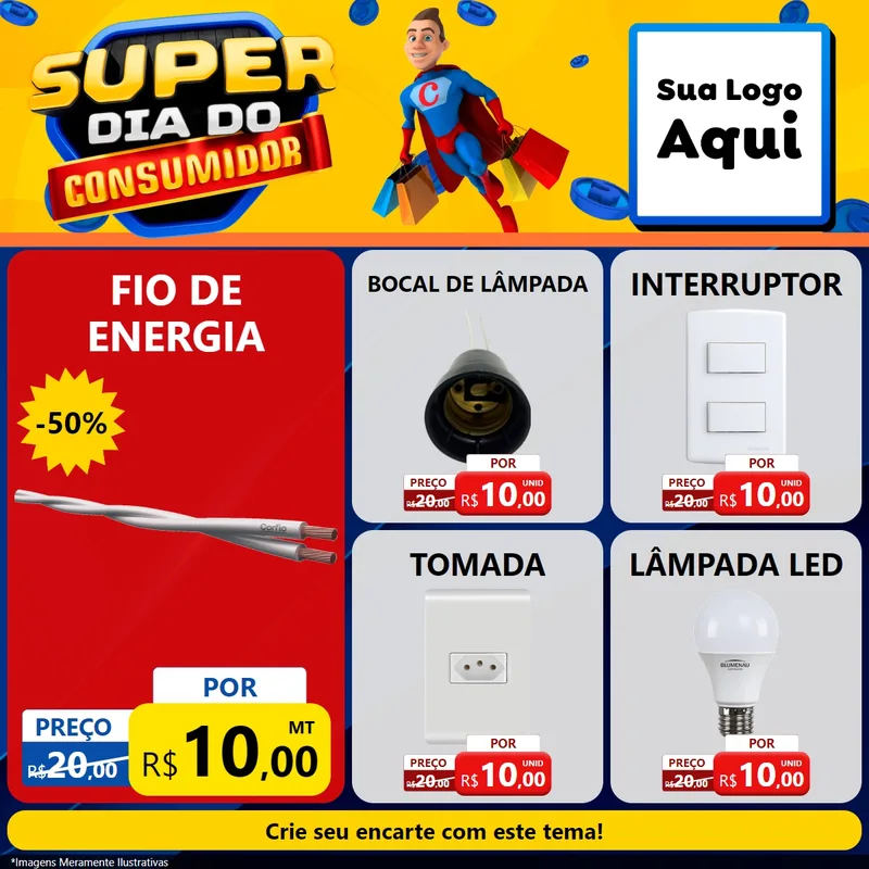 Modelo de Rede Social para Feed Facebook com o tema Super Dia do Consumidor para Materiais Elétricos