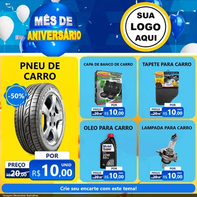 Modelo de Rede Social para Feed Facebook com o tema Mês de Aniversário para Auto peças