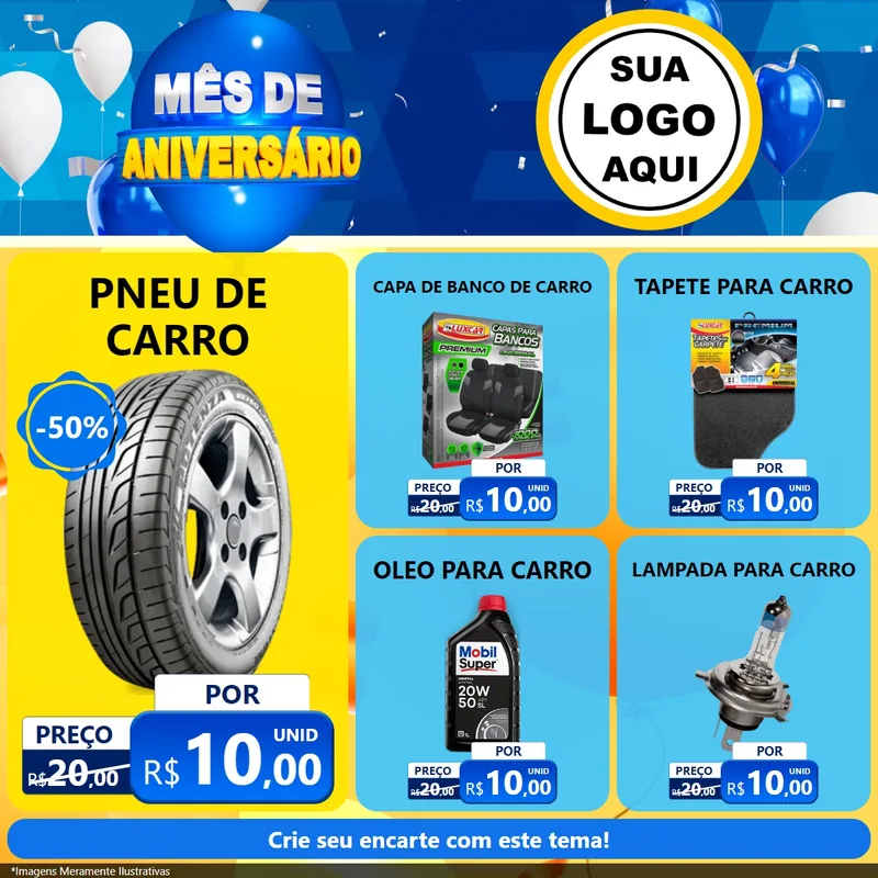 Modelo de Rede Social para Feed Facebook com o tema Mês de Aniversário para Auto peças