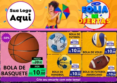 Modelo de Encarte para Encarte A4 Horizontal com o tema Folia de Ofertas para Artigos Esportivos
