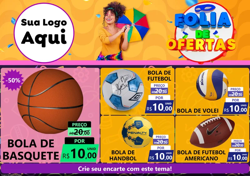 Modelo de Encarte para Encarte A4 Horizontal com o tema Folia de Ofertas para Artigos Esportivos