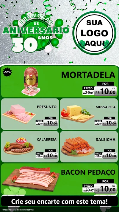 Modelo de TV para TV Vertical com o tema Promoção de Aniversário - 30 Anos para Frios e Laticínios