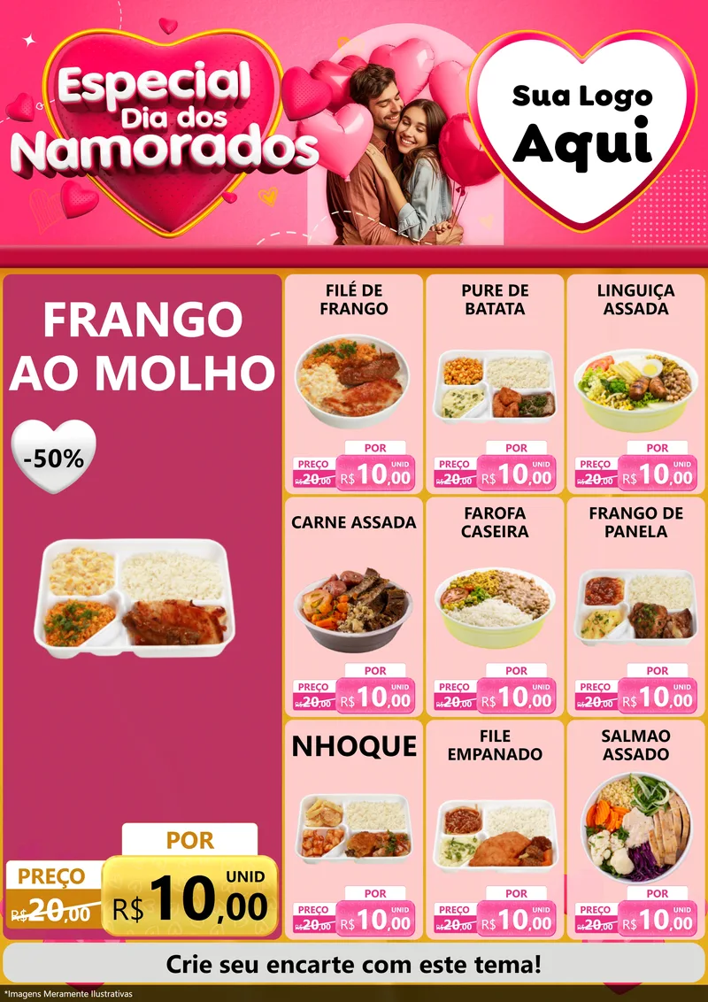 Modelo de Encarte para Encarte A4 Vertical com o tema Especial Dia dos Namorados para Restaurante