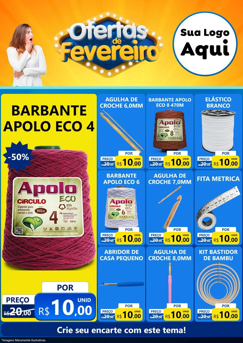 Modelo de Encarte para Encarte A4 Vertical com o tema Ofertas de Fevereiro para Armarinho e Aviamentos