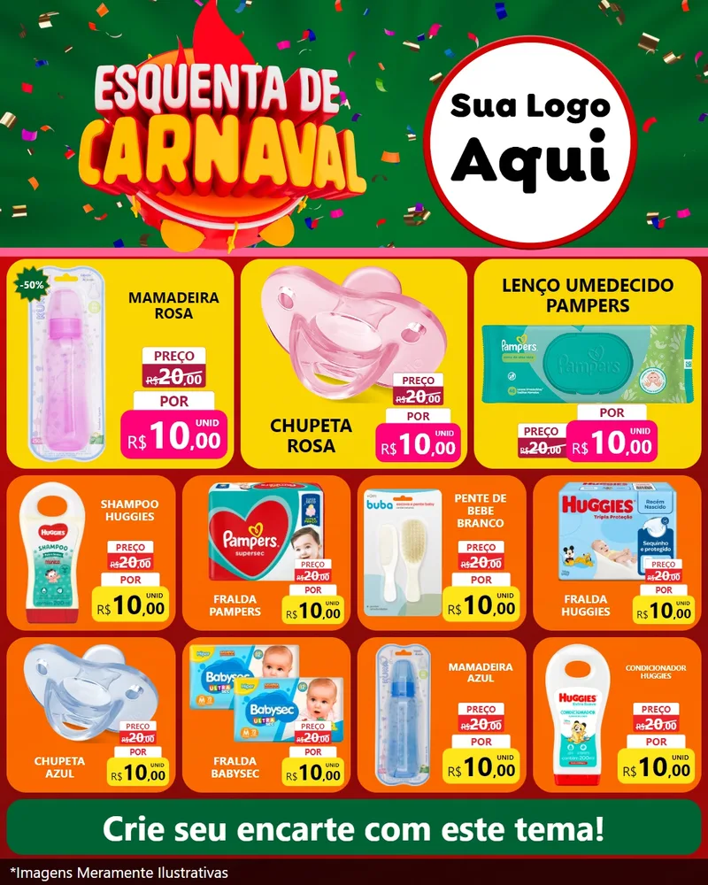 Modelo de Rede Social para Feed Instagram com o tema Esquenta de Carnaval para Bebês