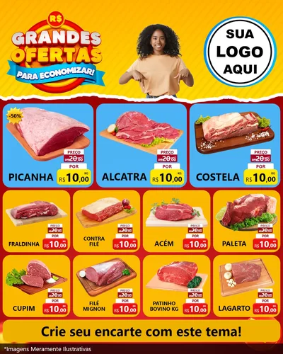Modelo de Rede Social para Feed Instagram com o tema Grandes Ofertas Para Economizar! para Açougue