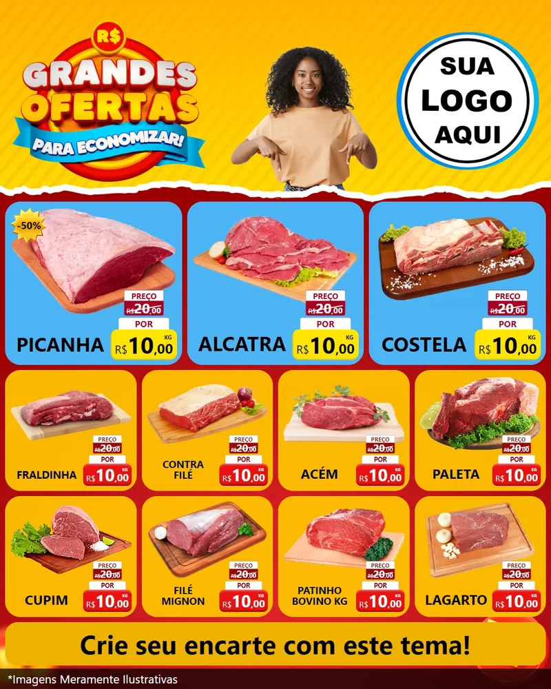 Modelo de Rede Social para Feed Instagram com o tema Grandes Ofertas Para Economizar! para Açougue