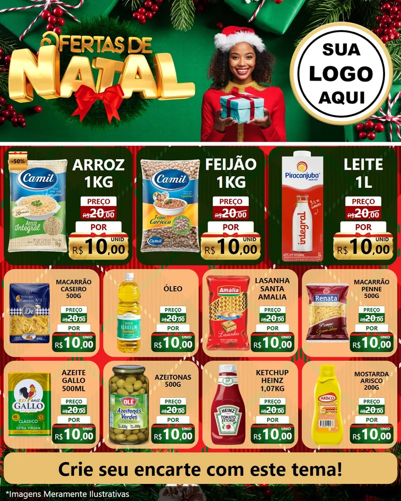 Modelo de Rede Social para Feed Instagram com o tema Ofertas de Natal para Supermercado