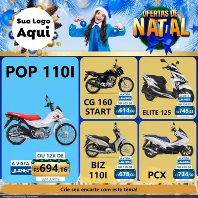 Modelo de Rede Social para Feed Facebook com o tema Ofertas de Natal para Concessionaria de Motos