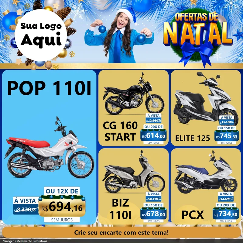Modelo de Rede Social para Feed Facebook com o tema Ofertas de Natal para Concessionaria de Motos