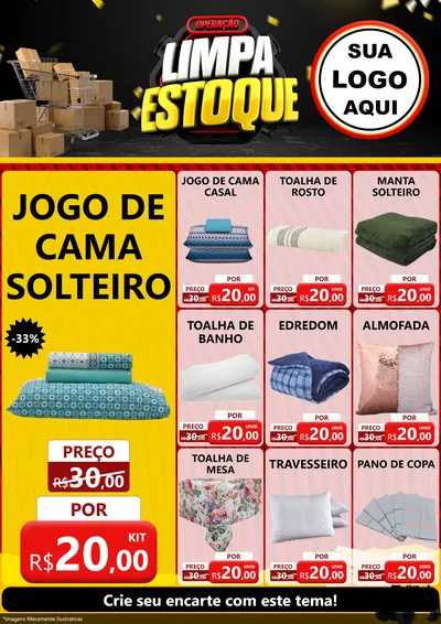 Modelo de Encarte para Encarte A4 Vertical com o tema Operação Limpa Estoque para Cama, Mesa e Banho