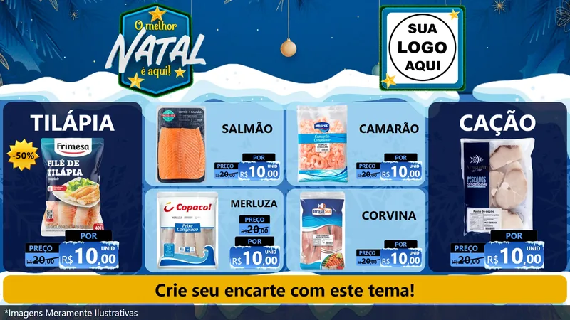 Modelo de TV para TV Horizontal com o tema O Melhor Natal É Aqui! para Peixaria