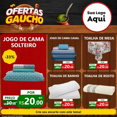 Modelo de Rede Social para Feed Facebook com o tema Ofertas Dia do Gaúcho para Cama, Mesa e Banho