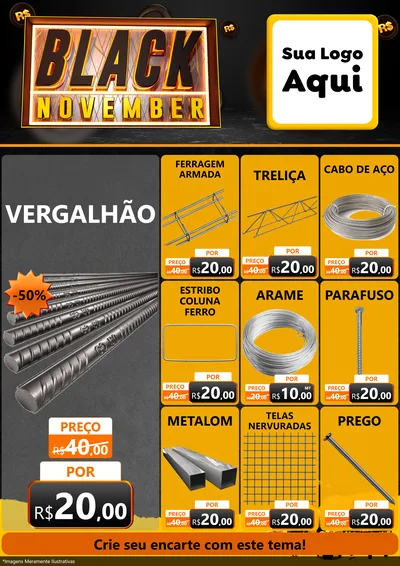 Modelo de Encarte para Encarte A4 Vertical com o tema Black November para Ferragens