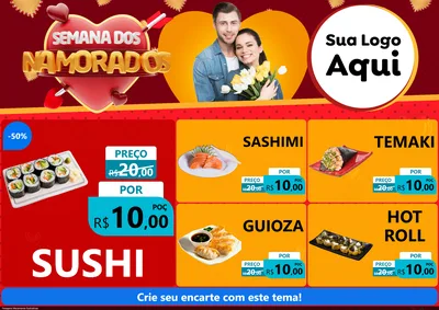 Modelo de Encarte para Encarte A4 Horizontal com o tema Semana dos Namorados para Comida japonesa