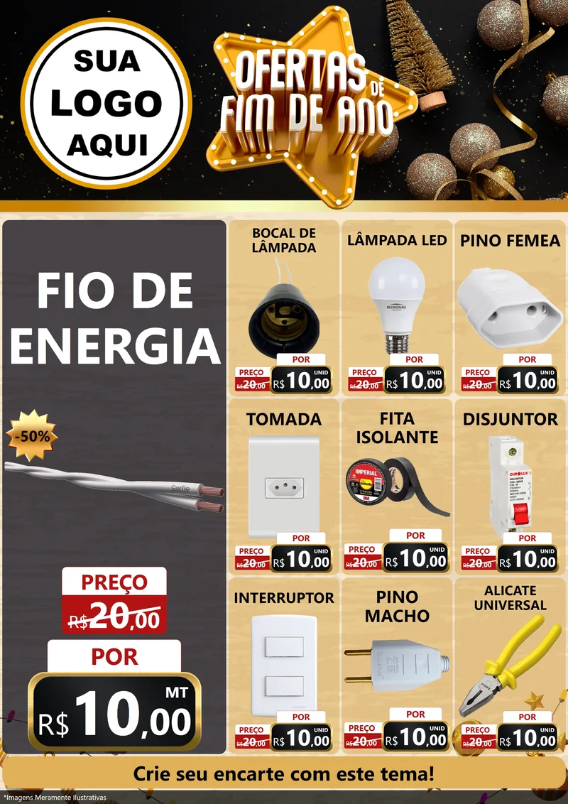 Modelo de Encarte para Encarte A4 Vertical com o tema Ofertas de Fim de Ano para Materiais Elétricos