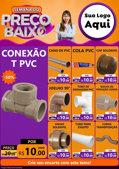 Modelo de Encarte para Encarte A4 Vertical com o tema Semana do Preço Baixo para Tubos e conexões