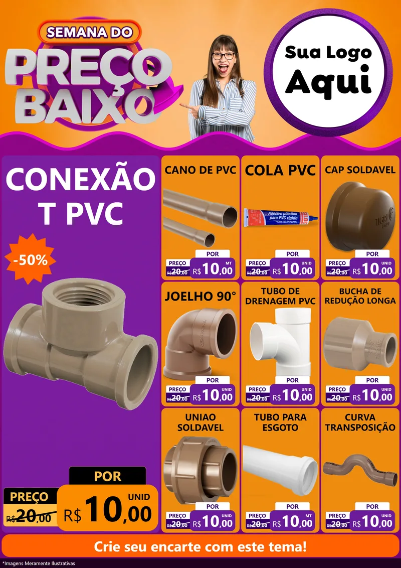 Modelo de Encarte para Encarte A4 Vertical com o tema Semana do Preço Baixo para Tubos e conexões
