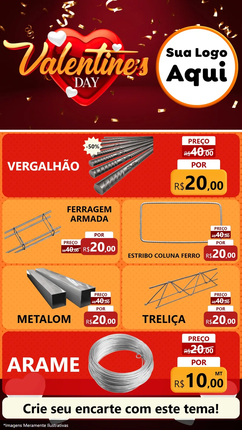 Modelo de TV para TV Vertical com o tema Valentine's Day para Ferragens