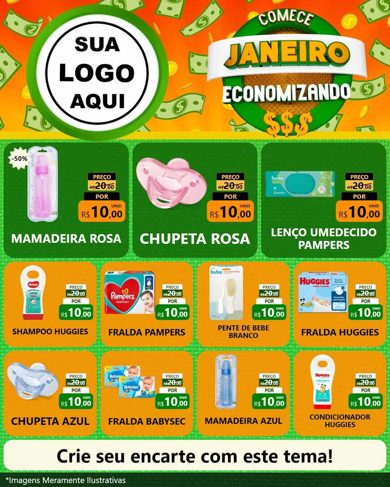 Modelo de Rede Social para Feed Instagram com o tema Comece Janeiro Economizando para Bebês