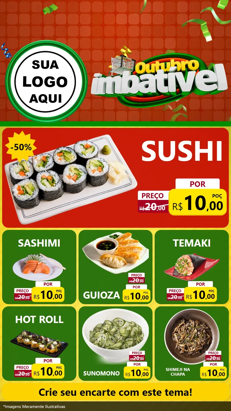 Modelo de Rede Social para Stories com o tema Outubro Imbatível para Comida japonesa