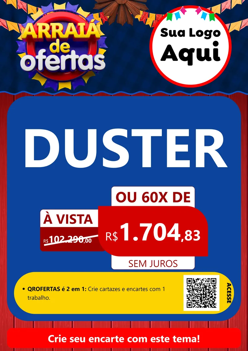 Modelo de Cartaz para Cartaz A4 Vertical com o tema Arraiá de Ofertas para Concessionaria de Carros