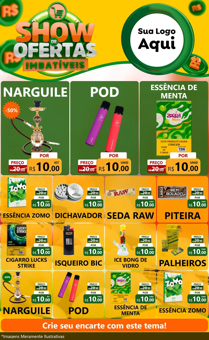 Modelo de Encarte para Encarte Grande com o tema Show de Ofertas Imbatíveis para Tabacaria