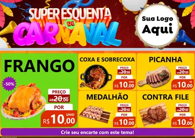 Modelo de Encarte para Encarte A4 Horizontal com o tema Super Esquenta de Carnaval para Assados