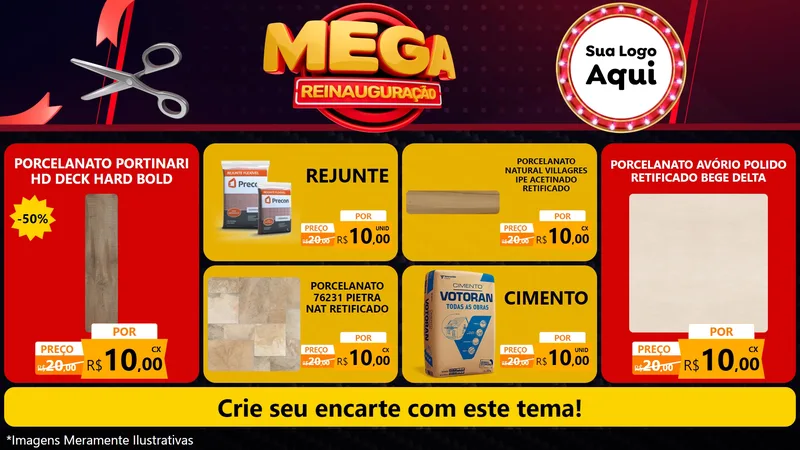 Modelo de TV para TV Horizontal com o tema Mega Reinauguração para Pisos e revestimentos