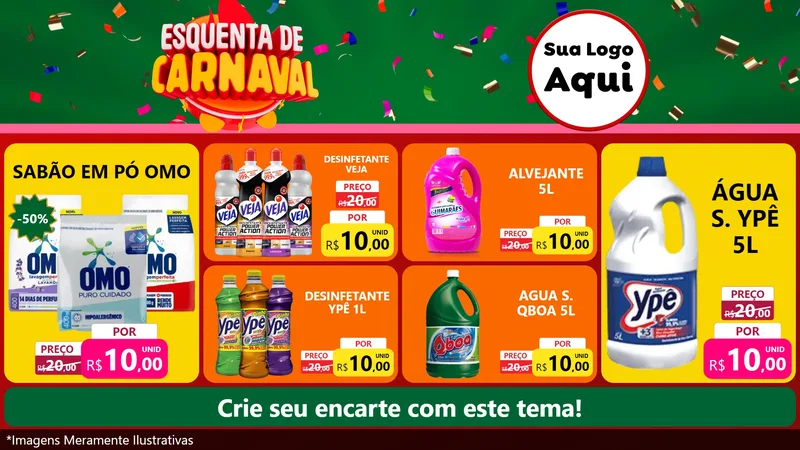 Modelo de TV para TV Horizontal com o tema Esquenta de Carnaval para Produtos de Limpeza