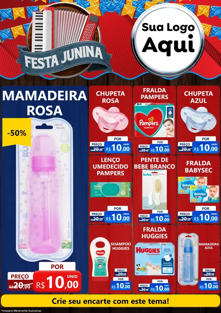 Modelo de Encarte para Encarte A4 Vertical com o tema Festa Junina para Bebês