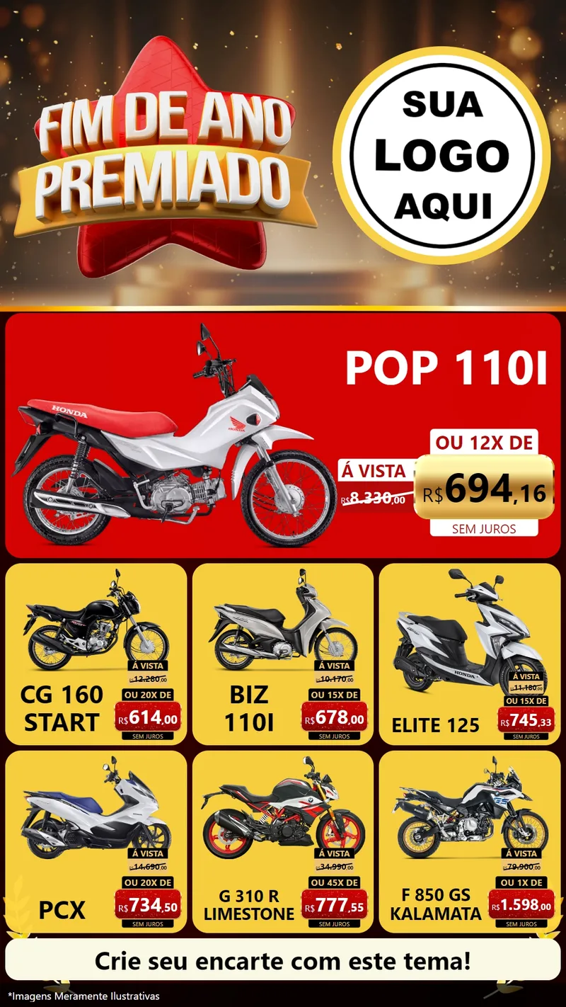 Modelo de Rede Social para Stories com o tema Fim de Ano Premiado para Concessionaria de Motos