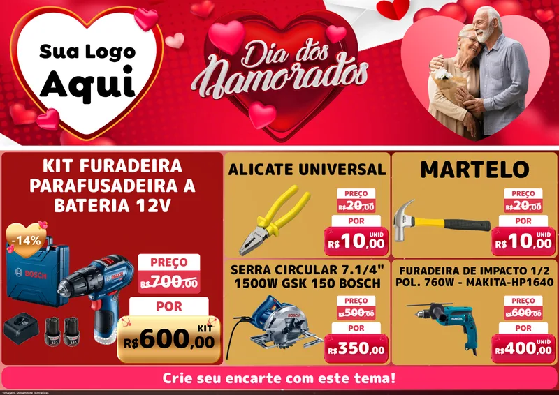 Modelo de Encarte para Encarte A4 Horizontal com o tema Dia Dos Namorados para Maquinas e Ferramentas