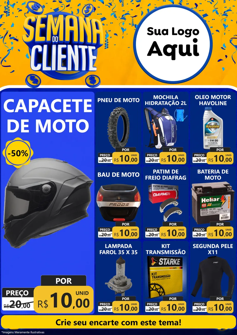 Modelo de Encarte para Encarte A4 Vertical com o tema Semana do Cliente para Moto peças