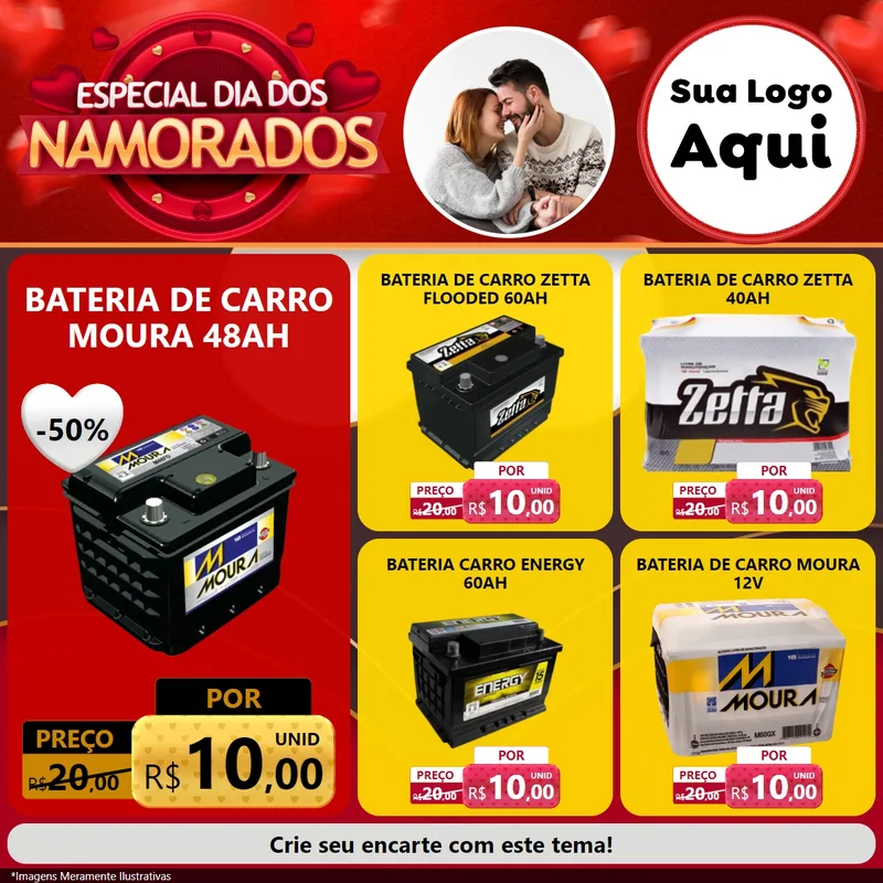 Modelo de Rede Social para Feed Facebook com o tema Especial Dia Dos Namorados para Baterias Elétricas