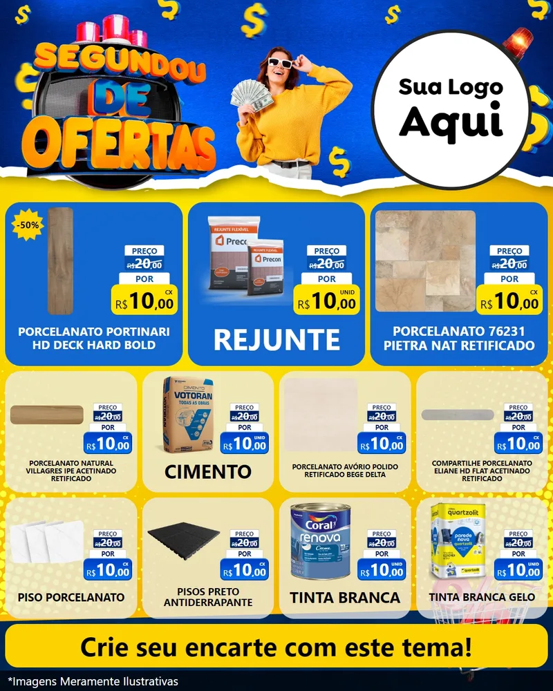 Modelo de Rede Social para Feed Instagram com o tema Segundou de Ofertas para Pisos e revestimentos