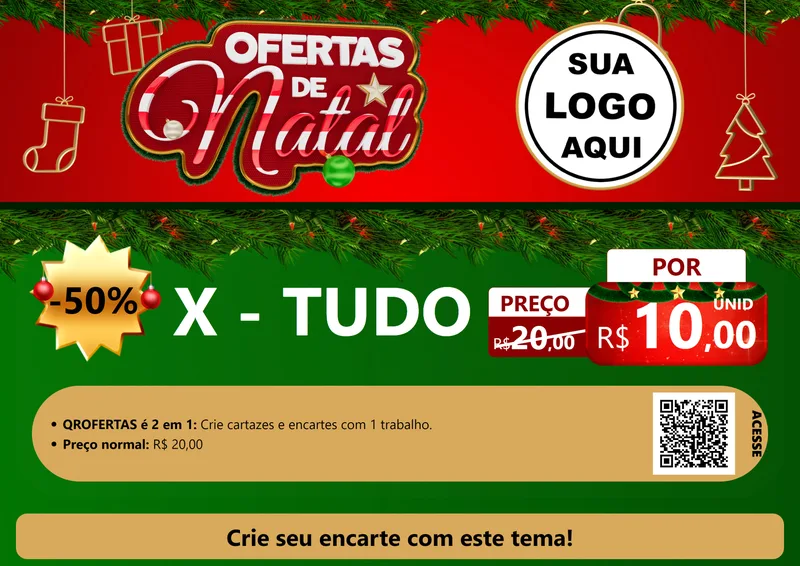 Modelo de Cartaz para Cartaz A4 Horizontal com o tema Ofertas de Natal para Hamburgueria