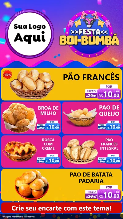Modelo de TV para TV Vertical com o tema Festa Boi-Bumbá para Padaria