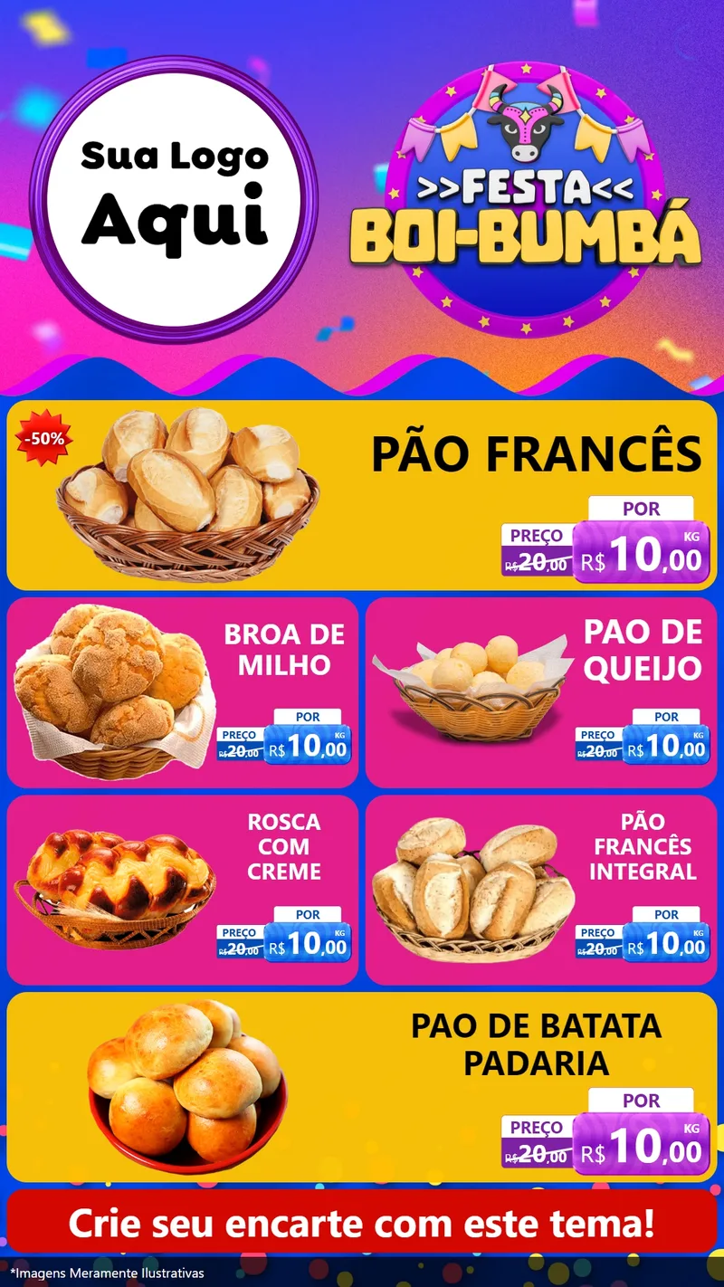 Modelo de TV para TV Vertical com o tema Festa Boi-Bumbá para Padaria